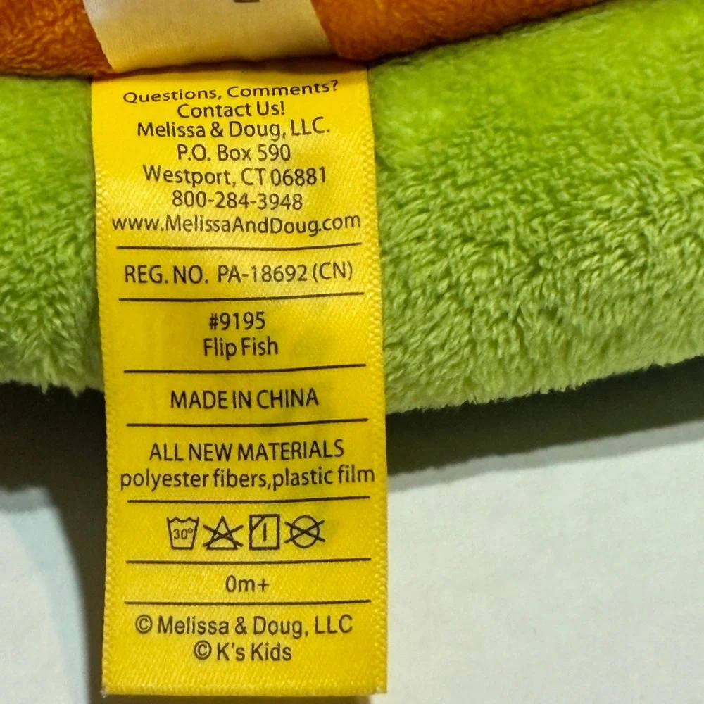 Melissa & Doug K's Kids Flip Fish Plush Sensory Baby Toy Orange Multi Color Exc
